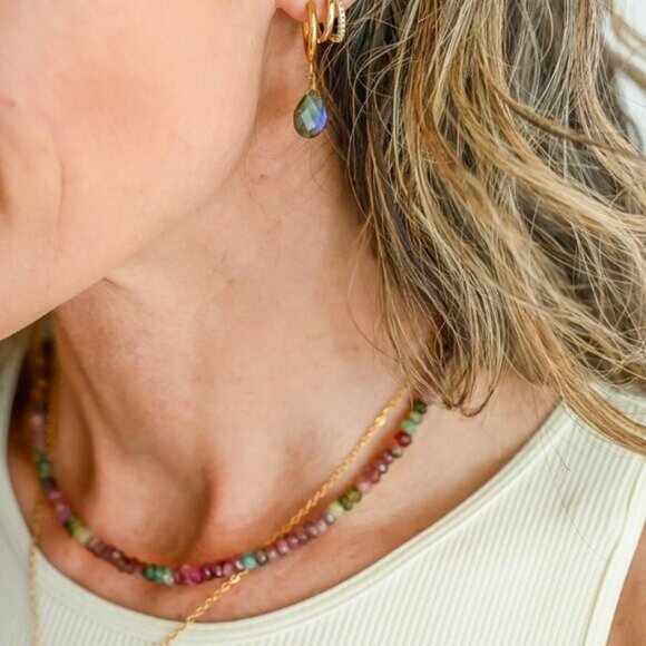 Gemstone Beaded necklace for FALL BEAUTIFUL Watermelon Tourmaline Necklace Gold - Picture 9 of 15